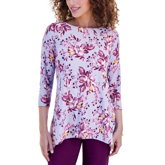 JM Collection Tops - JM Collection Lavender Floral Jacquard Tunic Top Womens XL Boho Cottagecore NWT